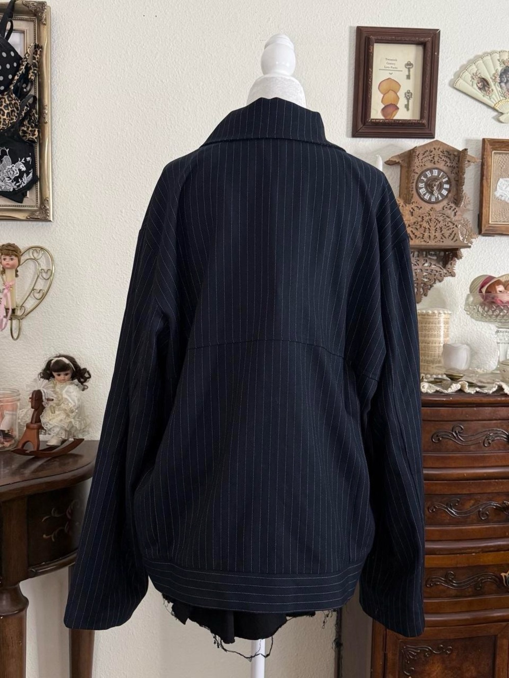 Preppy grunge navy blue pinstriped sleek jacket - Picture 4 of 6